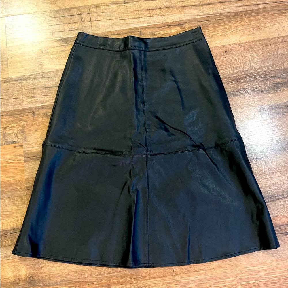 Mid length Black Faux Leather Skirt